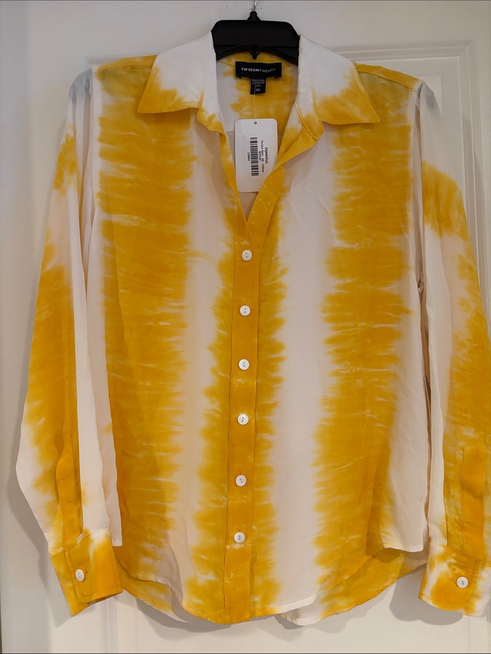 Fifteen Twenty Yellow and White Tie-Dye Button Front Blouse